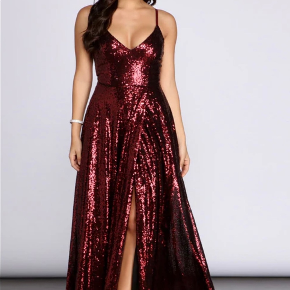 Brand new Long Burgundy Sequin dress.
